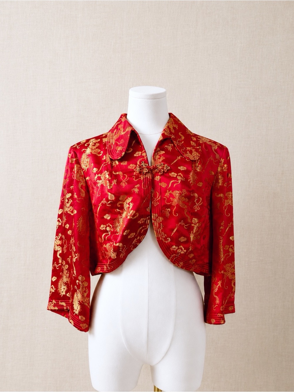 Vintage Red and Gold Cropped Satin Blazer size medium